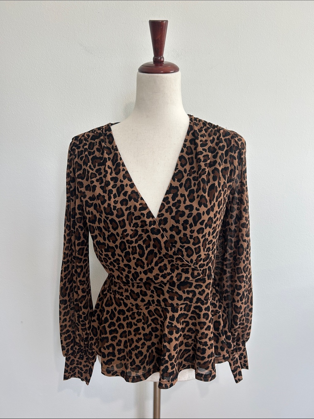 Leopard Print Wrap Blouse - Brown